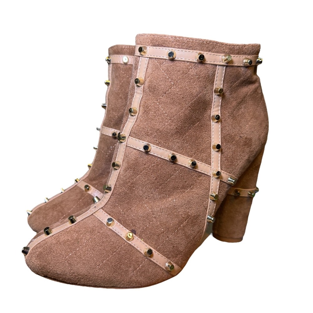 Cape Robbin Maura-6 Ankle Boots Womens 8.5 Tan Studded Quilted Block Heel SY2973